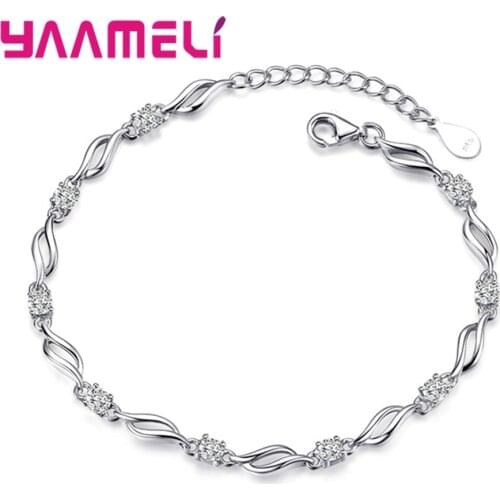 Simple Rippled Chain Bracelet Shining 925 Sterling Silver White Purple Cubic Zircon Stone Inlay Paved Women Appointment Jewelry