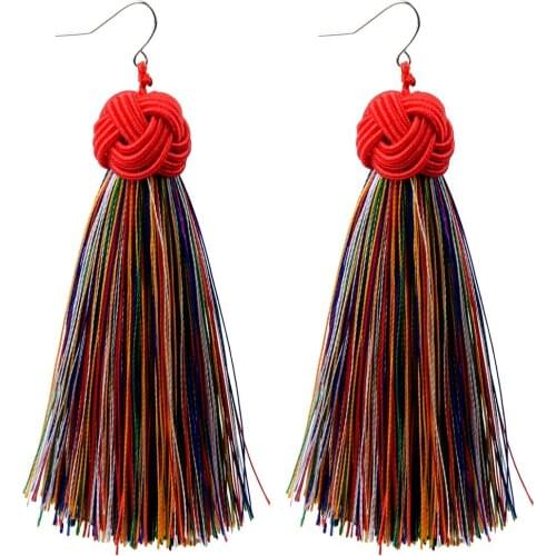 Ethnic Chinese Style Braided Rope Knot Fringe Earrings Boho Bohemian Handamde Long Tassel Earrings For Women Engagement Jewelry
