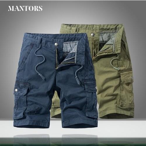 New Men Summer Casual Cargo Shorts Mens Solid Color Short Trousers Multi Pockets Cool Male Workout Military Shorts Drawstring