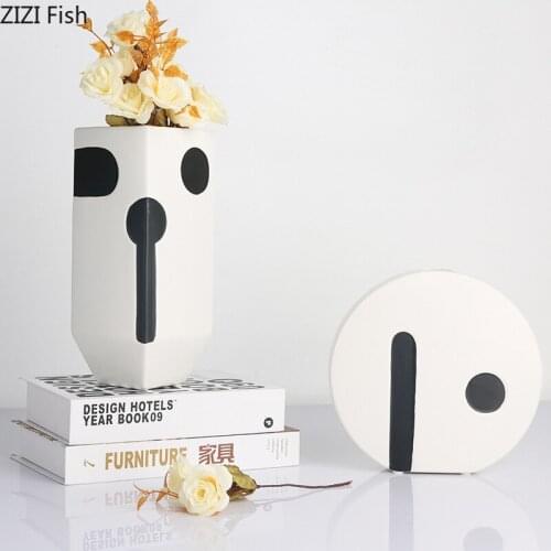 Funny Expression Vases Simplicity Ceramic Vase Living Room Decoration Crafts Ornaments Modern Decor Porcelain Flower Arrangement