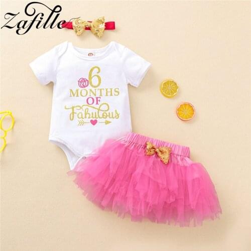ZAFILLE Newborn Baby Girl Clothes 6 Months Pink Tutu Cake Half Birthday Outfit For Baby Girl Dress Summer Newborn Birthday Cloth