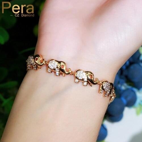 Pera Cute Elephant Shape Animal Charm Bracelets Bangle for Women 585 Rose Gold Red White Cubic Zircon Wedding Party Jewelry B186