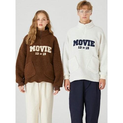 YUPINCIAGA Women Man Autumn Winter Couples Harajuku Collar lambswool Sweatshirts Letter Print Long Sleeve Pullovers