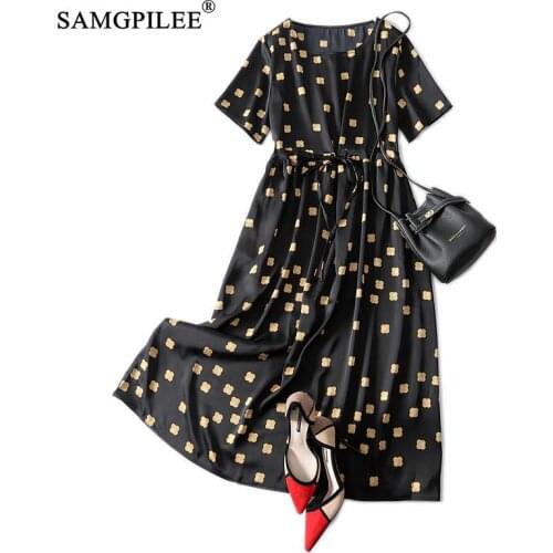 Summer Dresses Women 2021 New Casual A-line Print Short Sleeve Sashes Mid-calf Length With Belt Empire O-neck Chiffon Dress 4XL