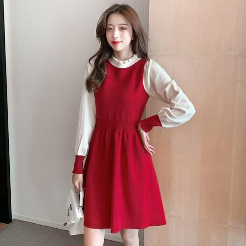 Womens 2021 Spring Autumn New French Temperament Long Sleeve Short High Waist Slimming Knitted Dress Female Y259
