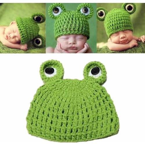 0-6 Months Newborn Hand Knitted Green Frog Hat Animal Cosplay Photography Accessories For Unisex