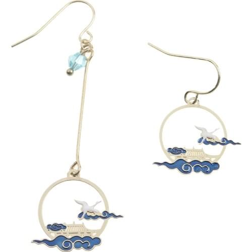 1pair Chinese Style Cranes Cloud Hollow Creative Copper Asymmetric Earrings Hanfu Accessory