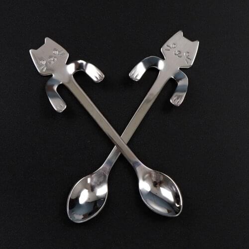 New 1Pcs Stainless Steel Coffee & Tea Spoon Mini Cat Long Handle Creative Spoon Drinking Tools Kitchen Gadget Flatware Tableware