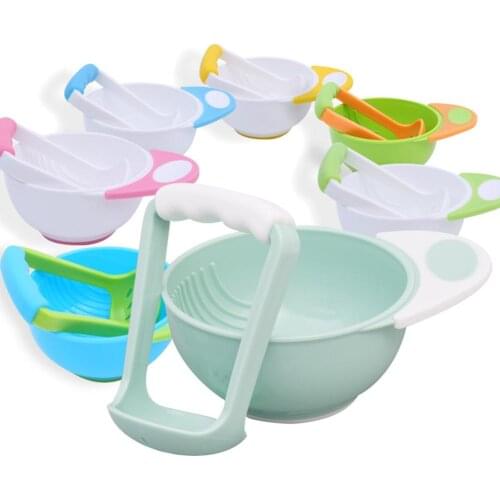 2Pcs/Set Manual Baby Food Fruit Masher Bowl Grinder Grinding Rod Feeding Tools t without the mess environmentally friendly