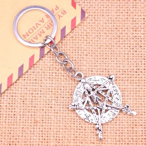 20pcs New Fashion Keychain 43*35 mm pentagram skeleton Pendants DIY Men Jewelry Car Key Chain Ring Holder Souvenir For Gift