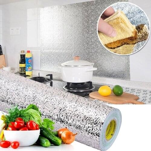 40x100cm Kitchen Oil-proof Waterproof Stickers Aluminum Foil Kitchen Stove Cabinet Self Adhesive Wall Sticker DIY Wallpaper
