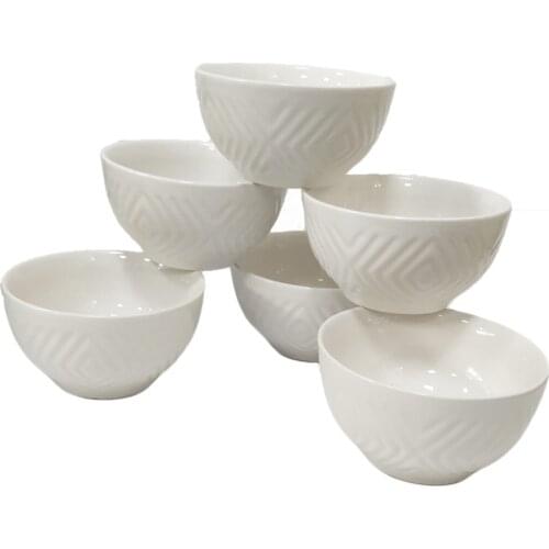 6 Pieces Ceramic Soup, Compote, Snack Bowl Relief white Pattern Support Dishwasher 6-Piece Conical Cookie Special