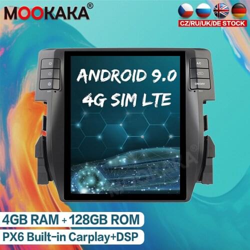 Android 9.0 128GB Car Multimedia Player GPS Navigation For Honda Civic 2016-2019 Tesla Style Screen Auto Radio Stereo Head Unit