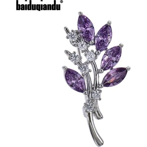Baiduqiandu Purple Cubic Zircon Brooches Pins For Women Men Marquise Cut Flower Pins Suits For Clothes Shirts Hat Hig Quality