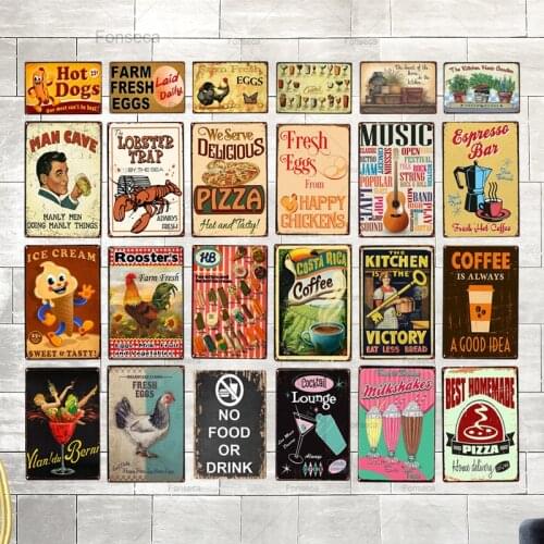 Food Eggs Tin Sign Vintage Plaque Hot Dog Pizza Sweet Drink Painting Bar Cafe Home Metal Wall Art Decor 30X20CM DU-1279