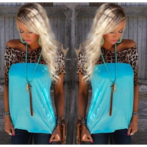 T T Shirt Women Foreign Trade European American Burst Models Leopard Stitching Large Size womens T-shirt Clothing Vestidos