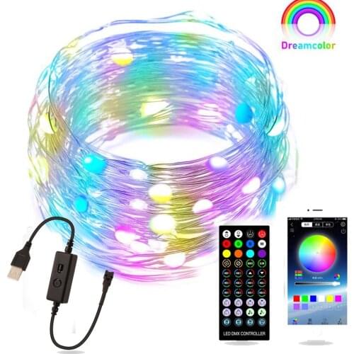 Bluetooth USB LED Fairy String Garland Light Dreamcolor 10m RGB sk6812 ws2812 IC USB Strip Music Sync APP Remote controller