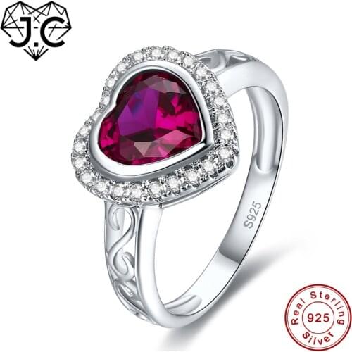 J.C Heart Design Eternity Fine Jewelry Ruby & Blue & White Topaz 925 Sterling Silver Ring Size 6 7 8 9 For Lovers Christmas Gift