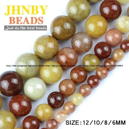 JHNBY Gold-color Natural Stone LIGHTER IMPERIAL stone High quality Round Loose beads 6/8/10/12MM Jewelry bracelet making DIY