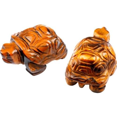 TUMBEELLUWA 1Pair Tigers Eye Stone Turtle Tortoise Pocket Statue Figurines Bookend Amulet Fengshui