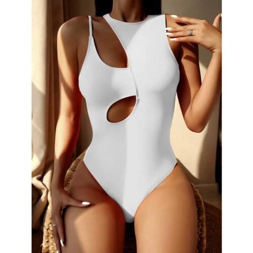 Lusofie Hollow Out Bikini Set Womens Summer One Piece Swimsuit Solid Halter Slim Swimwear Bathing Suit Female Sexy Beach Wear