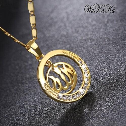 Wukaka Crystal Islam Religion Middle Eastern Muslim Pendant Necklace Women Gold/Silver color Necklaces Man Jewelry Accessories