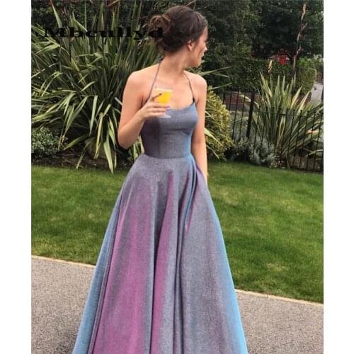 Mbcullyd Sexy Halter Neck Prom Dresses 2020 A-line Shining Sequined African Plus Size Graduation Evening Dress For Black Girls