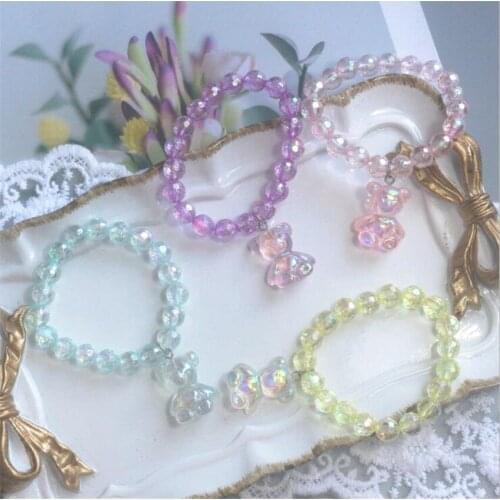 Cute Lolita Girl Crystal Color Bear Pendant Bracelet Lolita Beads Bracelet Lolita Girl Jewelry B1865