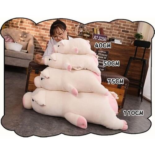 Squishy Pig Stuffed Pillow Lying Plush White/Pink Animals Soft Cushion Hand Warmer Blanket Kids Comforting Gift