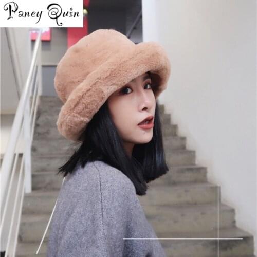 Drop ship New Pattern Flat Plush bucket hat women winter Solid Color Keep Warm Fisherman Fur Hat Warm Large caps Bucket Hats