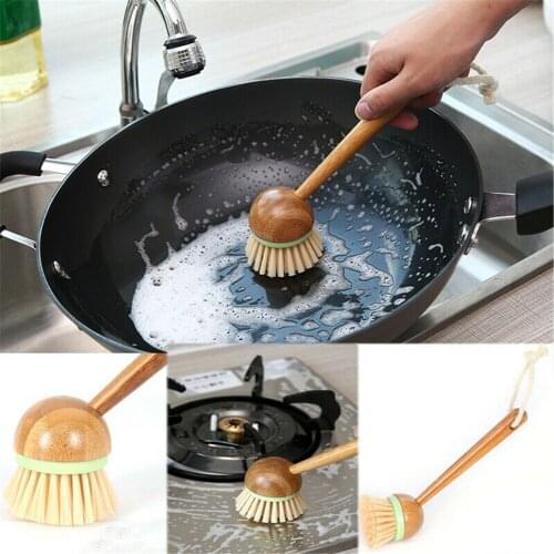 Pot Dish Bowl Brush Cooking Washing Cleaning Brush With Wooden Bamboo Long Handle Kitchen Japanese-Style Cleaning Tool
