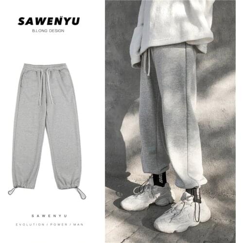 Sweatpants Mens Fashion Solid Color Cotton Casual Joggers Pants Men Streetwear Wild Hip-hop Loose Trousers Mens Track Pants