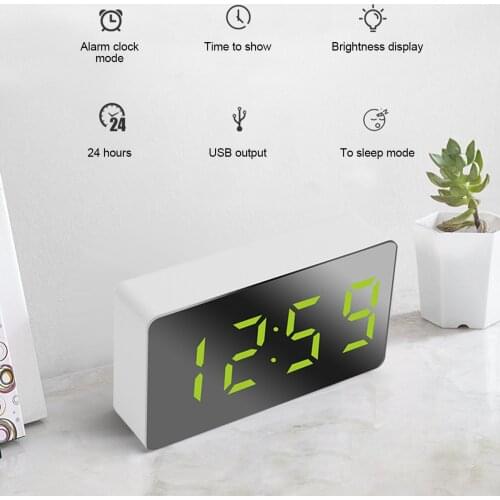 LED Multifunctional Mirror Clock Digital Alarm Snooze Display Time Night LCD Light Table Desktop USB 5v/No Battery Home Decor