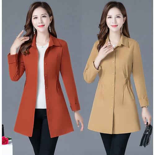 Spring Autumn Trench Coat Slim Single Breasted Trench Coat Woman Trench Coat Solid color Elastic waist Windbreakers Overcoat