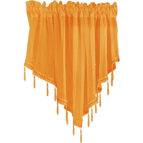 M17D Tulle Triangle Valance with Crystal Beads Sheer Panel Rod Pocket Window Curtain