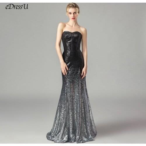 Backless Evening Dress Black Silver Gredient Sequins Wedding Party Dress Strapless A-Line Dress Long Vestido de Fiesta WS-4202