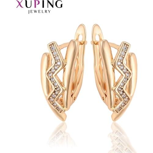 Xuping Beautiful Irregular Shape Design Synthetic Cubic Zirconia Earrings Round Stones Gold-color Plated Jewelry 98140