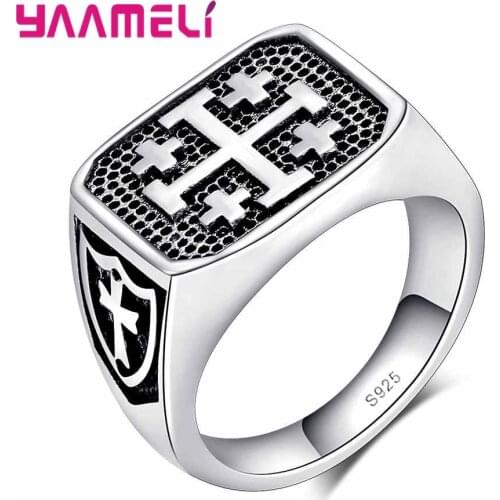 Fashion 925 Sterling Silver Personality Mysterious Cross Pattern Ring For Women Men Sir Gift Anniversary Jewelry