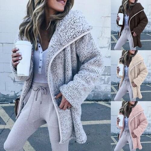 Womens coat Womens autumn jacket Fluffy Fur Lamb Plush Thick Solid Color Winter Pocket Lapel coat Elegant Overcoat 2020 new