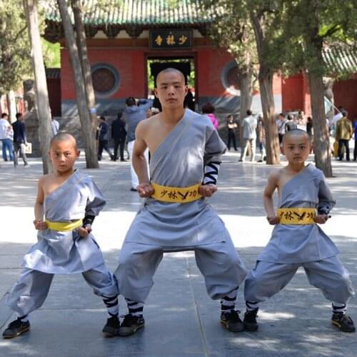 06 Height 100cm-180cm Cotton ShaoLin Single Shoulder KungFu Uniform Performance Suits Costume Anzug For Man Boys