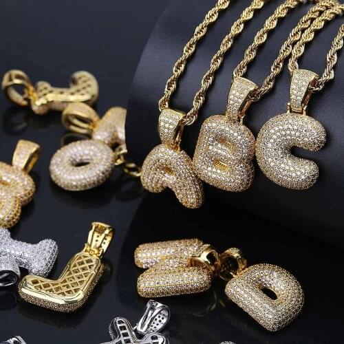 1pc custom 26 Letter Pendant Necklace Gold Initial Jewelry Alphabet Gold Letter AQ Pendant Iced out Micro Pave For Men Women A-Z