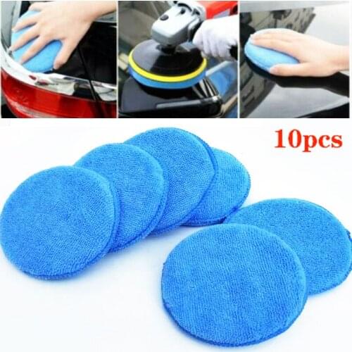 10Pcs Ultra Soft Microfiber Car Wax Applicator Pad 5" 125mm Round Waxing Sponge With Finger Pocket For Applying Wax Buffer Pad