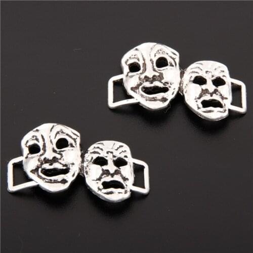 10pcs Silver Color Comedy And Tragedy Charms Mask Pendant Connector Drama Jewelry Finding A2653