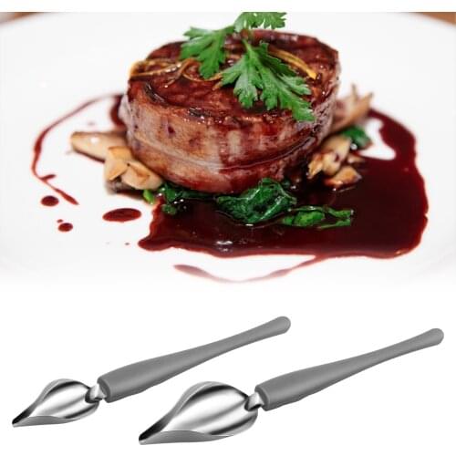 2pcs Chef Decoration Pencil Anti-slip Painting Spoon Stainless Steel Multi-use Pencil Spoons Dessert Decoration Art Draw Spoons