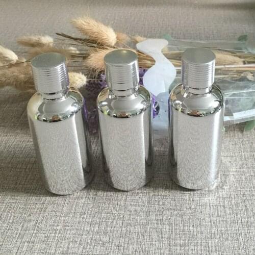 50ml glass essential oil bottle w silver UV electroplating makeup containers refillable cosmetics packaging bottles wholesale