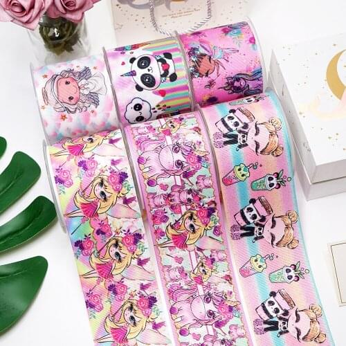 50yards Printed Grosgrain Ribbon For Crafts DIY Hair Bows Birthday Decoration 31968