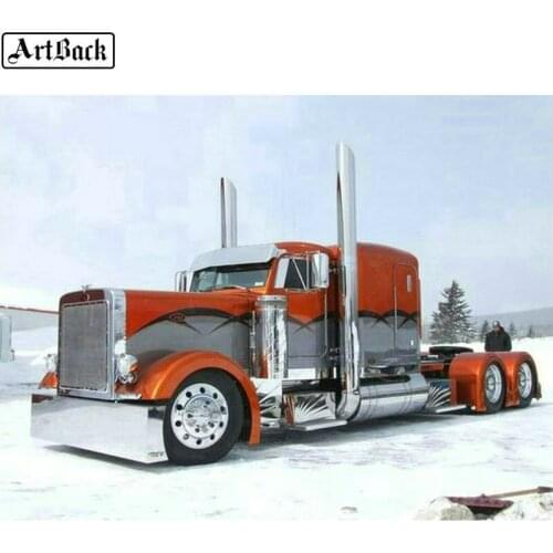 ARTBACK Diamond painting big truck 3d diamond embroidered red car 5d winter landscape square drill mosaic sticker artwork
