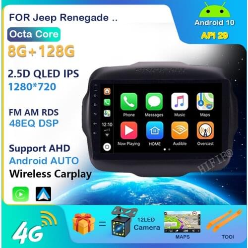 Android 10 2 Din Car Radio For Jeep Renegade 2016 2017 2018 2019 2020 AHD Cam 9'' GPS Navigation AM Car Multimedia Player