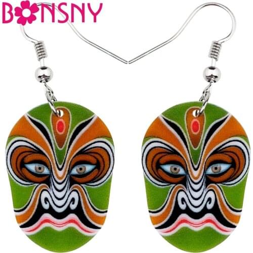 Bonsny Acrylic Ethnic Chinese Beijing Opera Mask Earrings Drop Dangle Vintage Jewelry For Women Girls Teen Gift Charms Wholesale