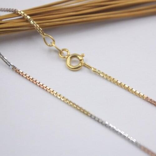 18K Solid Gold Box Chain Women Necklace 20" Pure 18KT Multi-tone Gold 1mmW 4-4.2g Gift For Women Fine Jewelry